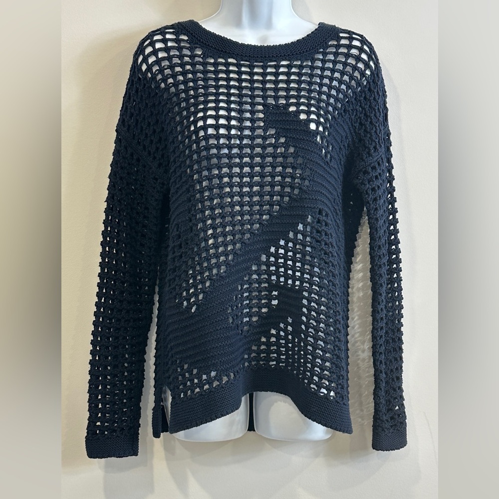 Willi Smith Navy Blue Net Crochet Top Size Small